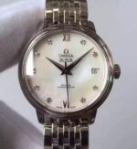 Replica Omega MKF De Ville 33mm Diamonds Markers White Dial SS Bracelet A2824