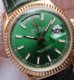 Replica Rolex Day-Date 118138 YG Green Dial Green Leather Strap A2836 - Image 3