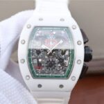 Replica Richard Mille RM011 White Ceramic Felipe Massa Green Inner Bezel White Rubber Strap A7750
