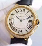 Replica Cartier Ballon Bleu 40mm YG Diamonds Bezel White Dial Leather Strap MIYOTA9015 - Image 2