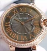 Replica Cartier Ballon Bleu 40mm RG Diamonds Bezel Black Dial Leather Strap MIYOTA9015 - Image 4