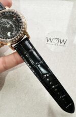 Replica PATEK PHILIPPE 6104P Moon RG Black Dial Diamond Bezel on Black Leather Strap A240 V2 - Image 6