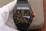 Replica Richard Mille RM011 NTPT Lotus F1 Team RG Chronograph KVF Crystal Skeleton Dial Red Black Rubber Strap A7750