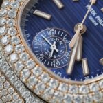 Patek Philippe Nautilus 5980 Replica Watch 18K Gold Wrapped + Diamonds Moissanite Custom 40.5mm - Image 7