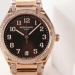 Fake Diamond Watch Replica Patek Philippe Twenty~4 Ladies Rose Gold/Diamonds Brown Dial 7300/1201R-010(1:1 replica) - Image 3
