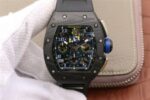 Replica Richard Mille RM011 SS Felipe Massa 10th Anniversary KVF Crystal Skeleton Dial Blue Black Rubber Strap A7750