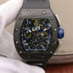 Replica Richard Mille RM011 SS Felipe Massa 10th Anniversary KVF Crystal Skeleton Dial Blue Black Rubber Strap A7750
