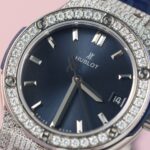 Hublot Replica 11 Watch Classic Fusion Women s Full Diamond Moissanite Blue 33mm - Image 3