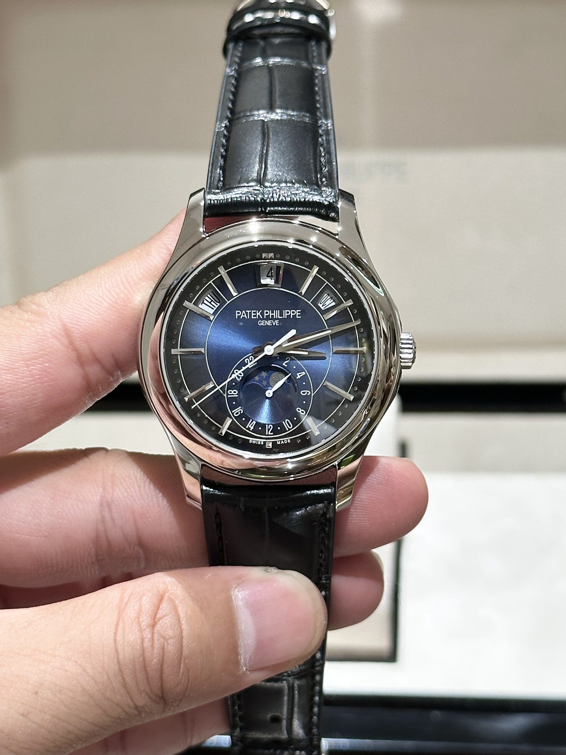 AAEA6E3A-C745-864F-070D-966C1A8BE49E.jpg Patek Philippe Complications 5205G Blue Dial Leather Strap Replica 11 Watch 40mm - Image 1