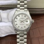 Replica Rolex DateJust 28mm Fluted Bezel White Dial Diamonds Markers Bracelet A2236