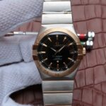 Replica Omega V6 Constellation 35mm YG Bezel Black Dial SS Bracelet A2500