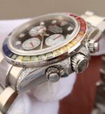 Replica Rolex Daytona 116599 Colorful Crystal Bezel Black Dial SS Bracelet A7750 - Image 4