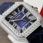 Cartier Santos Copies Watch Dial Blue Custom Diamonds Moissanite Hong Kong 39.8mm - Image 4