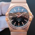 Replica Omega V6 Constellation RG Black Dial Diamonds Bezel RG Bracelet A2500