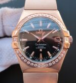Replica Omega V6 Constellation RG Black Dial Diamonds Bezel RG Bracelet A2500