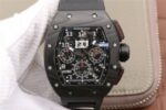 Replica Richard Mille RM011 NTPT Carbon Case Chronograph KVF Crystal Skeleton Dial White Black Rubber Strap A7750