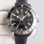 Replica Omega Planet Ocean 600M GMT Black/Silver Bezel Black Dial Rubber Strap A8906