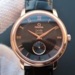 Replica Omega MKF De Ville 39mm RG Co-Axial Black Dial Brown Leather A2202