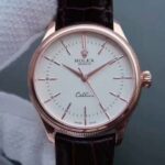 Replica Rolex MK Cellini Time 50505 RG White Dial Leather Strap A3132