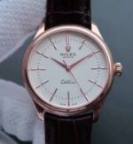 Replica Rolex MK Cellini Time 50505 RG White Dial Leather Strap A3132