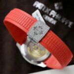 Patek Philippe Aquanaut 5167 Rep 11 Watch Custom Moissanite Diamonds Red Rubber Strap 40mm - Image 12