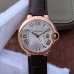 Replica Cartier V6 Ballon Bleu 36mm RG White Textured Dial Leather Strap