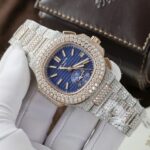 Patek Philippe Nautilus 5980 Replica Watch 18K Gold Wrapped + Diamonds Moissanite Custom 40.5mm - Image 3