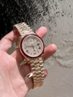 Rolex Replica Watch Day-Date Moissanite Ruby Baguette Red 18K Gold Wrapped 40mm - Image 5