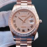 Replica Rolex Day-Date 218399 Roman Numerals RG Full Diamonds A3255