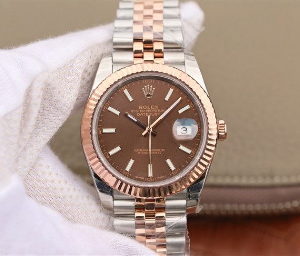 B6C615DA-C1A5-5E4F-C278-A8D85B3DFF37.jpg Replica Rolex DateJust 41mm 126331 RG Wrapped Brown Dial SS/RG SS Bracelet A3235 - Image 1