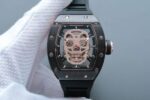 Replica Richard Mille RM052 Black Ceramic Full Paved Diamonds Skull Dial Black Rubber Strap MIYOTA8215
