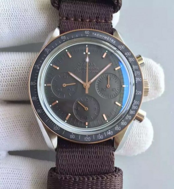 B9A77297-0808-FE77-BE34-FBF827784DDE.jpg Replica Omega Speedmaster Moonwatch Apollo 11 45th anniversary Limited Brown Dial Nylon Strap - Image 1