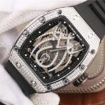 Replica Richard Mille RM 19-01 Tourbillon SS Full Paved Diamonds Case Skeleton Spider Dial Black Rubber Strap 6T51