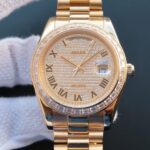 Replica Rolex Day-Date II RG Diamonds Full Bezel/Dial Roman Markers RG Bracelet A3255