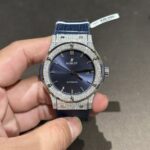 Hublot Replica Watch With Full Diamond Moissanite Diamonds Blue Dial 42mm - Image 3