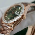Rolex Day-Date Geen Dial Copies Watches Gold Wrapped + Diamonds Moissanite Baguette 40mm - Image 9