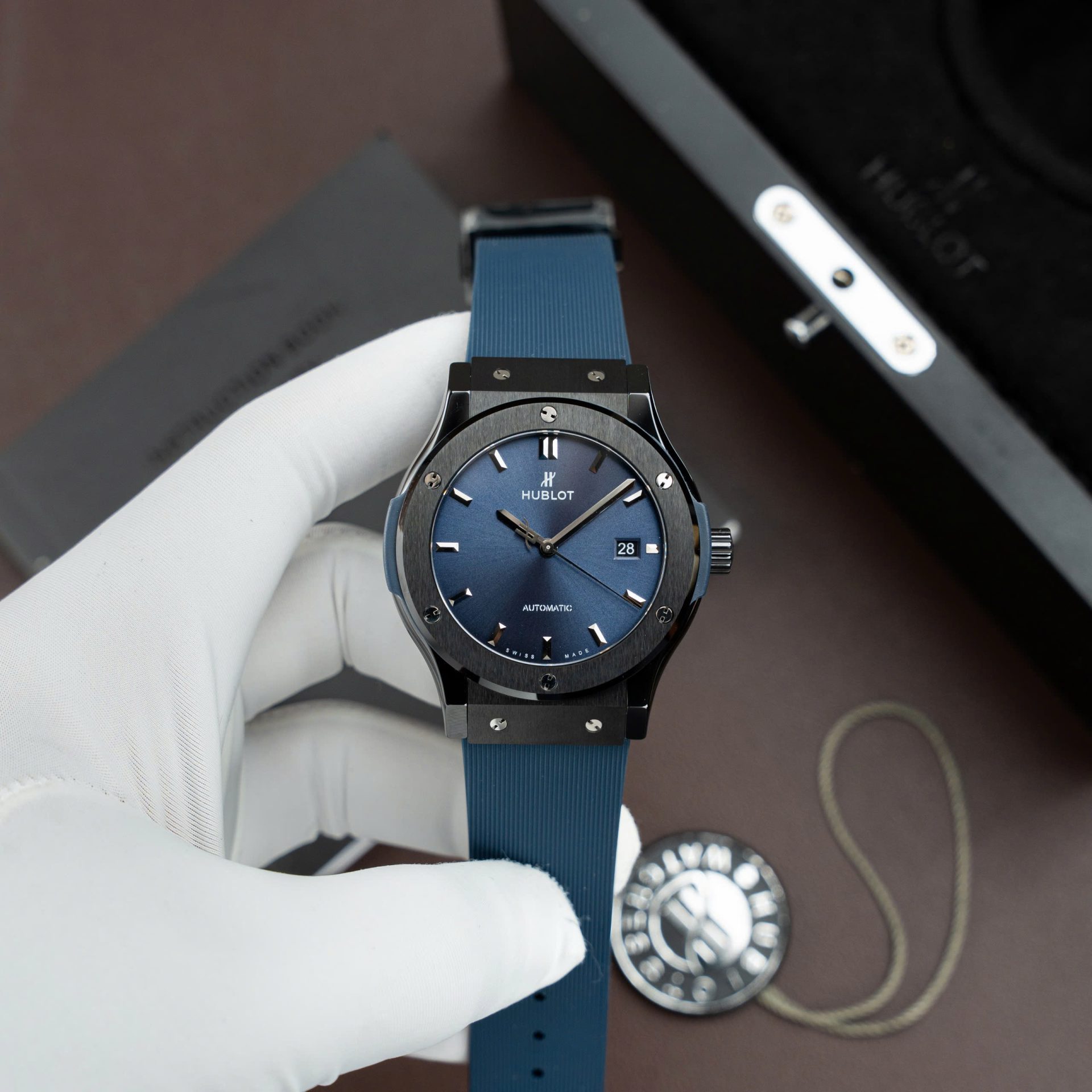 BEA3A364-B8FB-41C2-28E9-085C5A05E587.jpg Hublot Classic Fusion Ceramic Copies Watch Blue Dial Rubber Strap 42mm - Image 1
