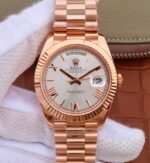 Replica Rolex Day-Date 40mm 228235 RG Noob White Dial Roman Markers RG Bracelet A3255