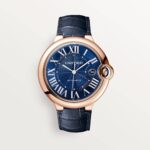 Ballon Bleu De Fake Cartier Watch Rose Gold 42mm Blue Dial Leather Strap WGBB0036 AF(1:1 replica)