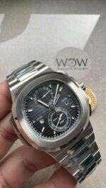 Replica PATEK PHILIPPE PPF Nautilus Chronograph Travel 5990 SS Grey Dial Stick on SS Bracelet A28-520 - Image 2