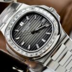 Patek Philippe Nautilus 5723 Gray Dial Imitation Watches Diamonds Moissanite Baguette Custom 40mm - Image 4