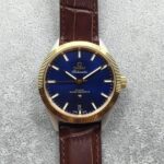 Replica Omega Globemaster Master Chronometer Blue Dial Brown Leather Strap A8913