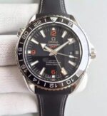 Replica Omega Planet Ocean SS GMT Black Dial Orange Markers Rubber Strap A8605