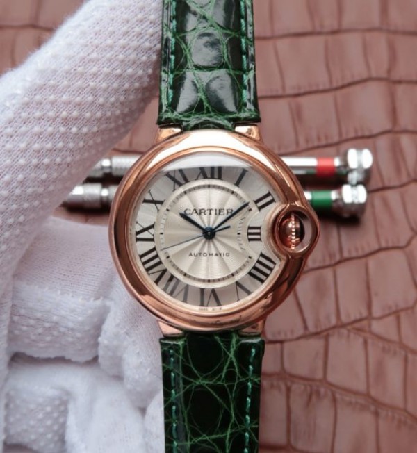 C5D16530-4833-4184-722A-62CA4166F433.jpg Replica Cartier Ballon Bleu 33mm RG White Textured Dial Leather Strap - Image 1