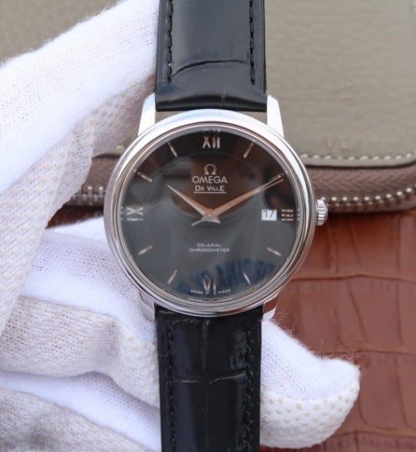 C6232B9C-FF53-40C9-5D51-DF0363A8340B.jpg Replica Omega MKF De Ville 37mm SS Black Dial Black Leather Strap A2829 - Image 1