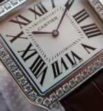 Replica Cartier Santos WH100651 Diamond SS White Dial Leather Strap A9015 - Image 2