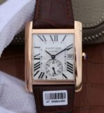 Replica Cartier Tank MC RG White Textured Dial Brown Leather Strap
