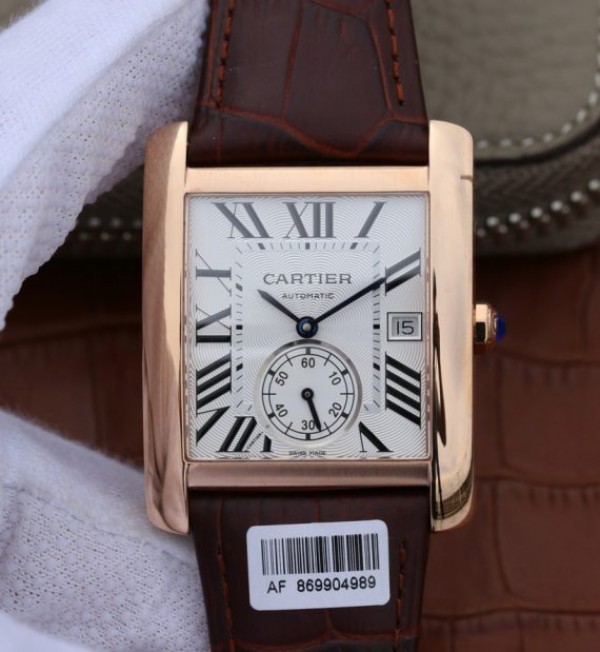 C717FCC9-1F77-441C-3EC6-0A966CD627E7.jpg Replica Cartier Tank MC RG White Textured Dial Brown Leather Strap - Image 1