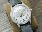 Fake Diamond Watch Patek Philippe Replica Complications Annual Calendar Moon Phases White Gold White Mother of Pearl Dial 38mm Diamond Bezel 4948G-010(1:1 replica) - Image 3