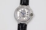 Cartier Blue Balloon Square Diamonds Full Sky Watch-Roman Numerals-White-Leather-42mm(1:1 replica) - Image 3